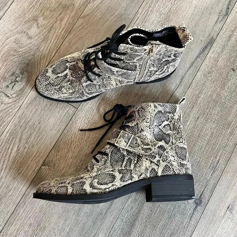 Express Python Snake Print Lace Up Combat Boots S… - image 2